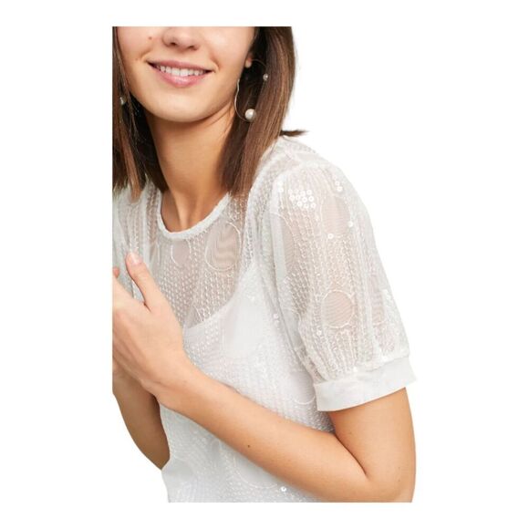 Anthropologie Eva Franco Quincy Sheer Mesh Sequin Circle Embroidered Top, XS - Picture 2 of 12